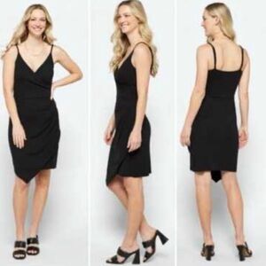 Goldray StitchFix Fraidy Ribbed Asymmetrical Sleeveless Mini Dress Black‎ Size L